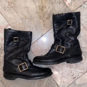 Jimmy Choo black fur lined Moto boots